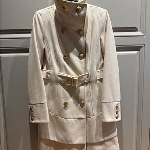 Guess Cream Trench Coat with Gold Accents